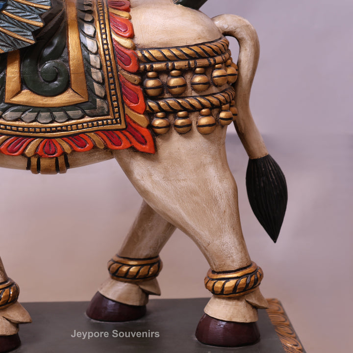 35" Handcrafted Wooden Kamadhenu Statue with Wings
