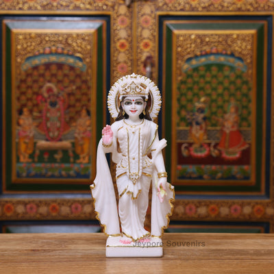 12" Pure White Marble Lakshmi-Narayan Idol Set With Real Gold Leaf Work