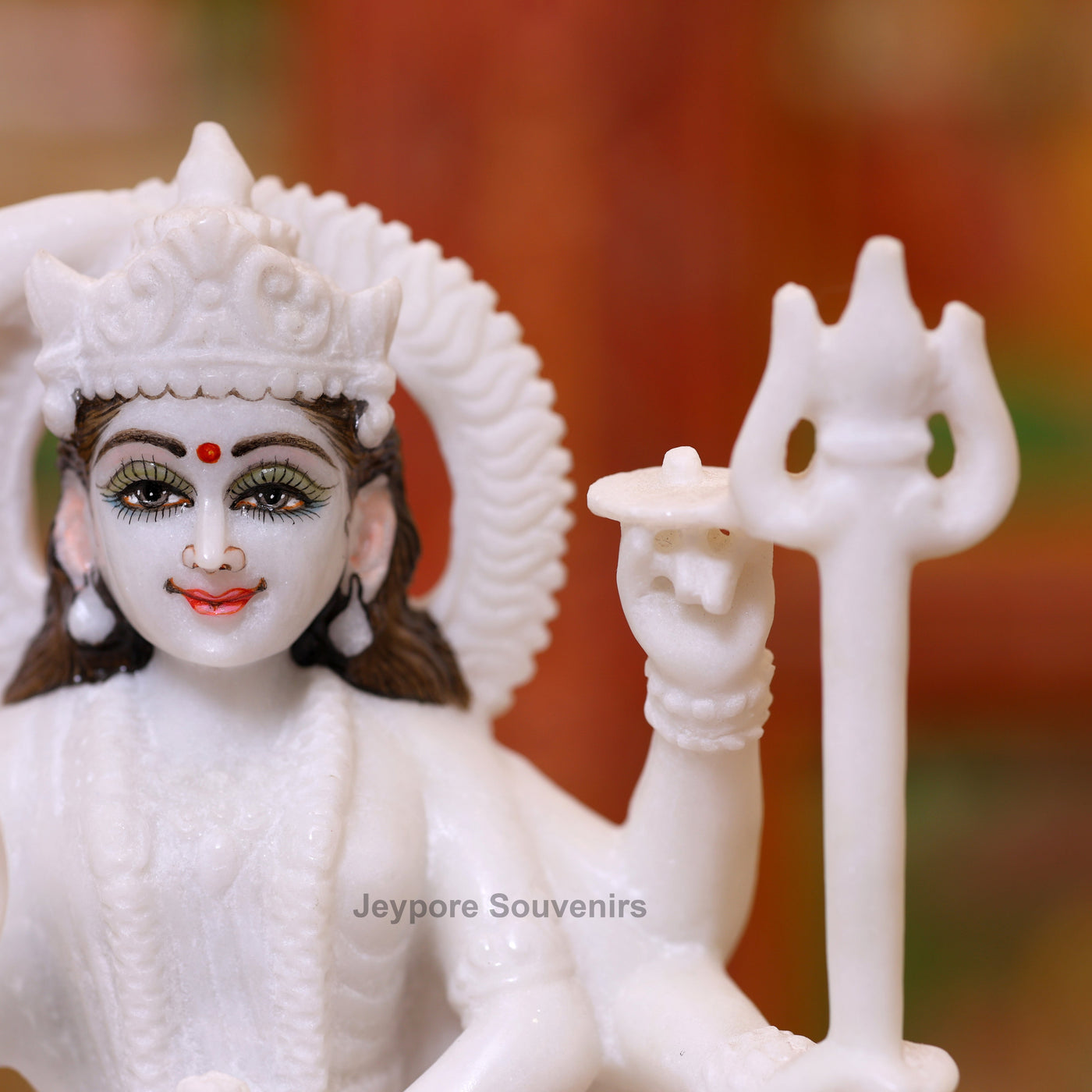 9" Pure White Marble Goddess Umiya Idol on Cow | for Protection And Strength