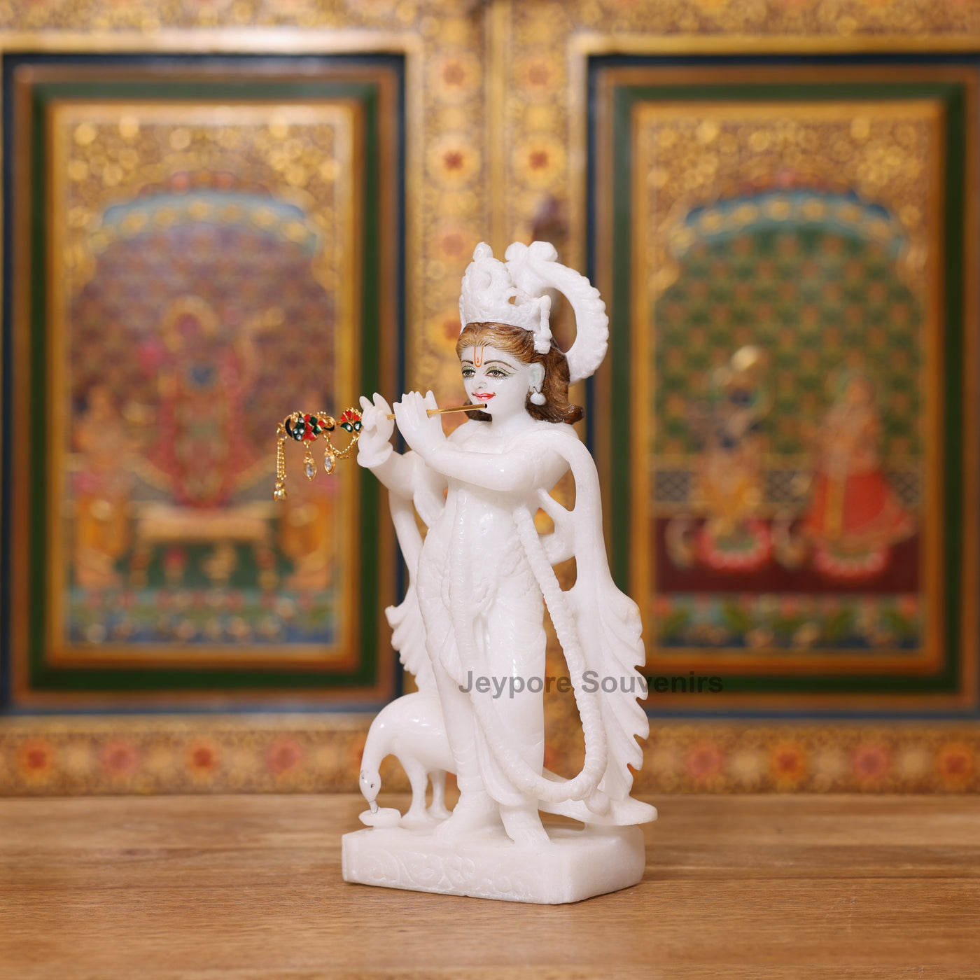 10" Elegant Pure White Marble Radha Krishna Statue Pair