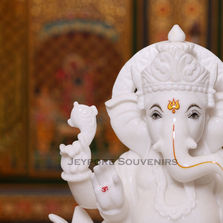 15" Pure white marble Lord Ganesha statue (murti)