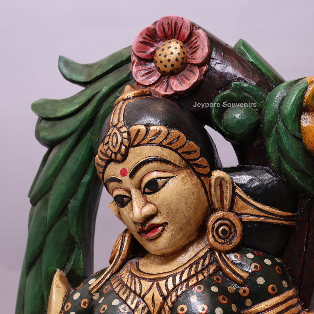 36" Hand-Carved Wooden Traditional Indian Woman Statue