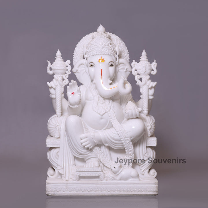 Enchanting 30" White Marble Lord Ganesha Statue