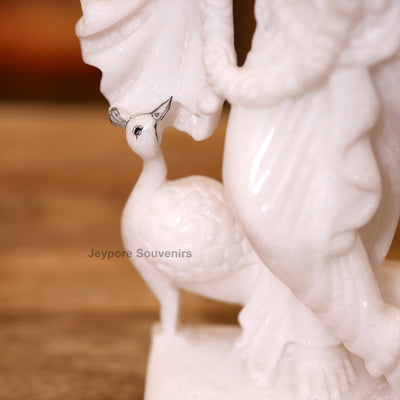 9" Radha And Krishna Idols Pair in Pure White Marble