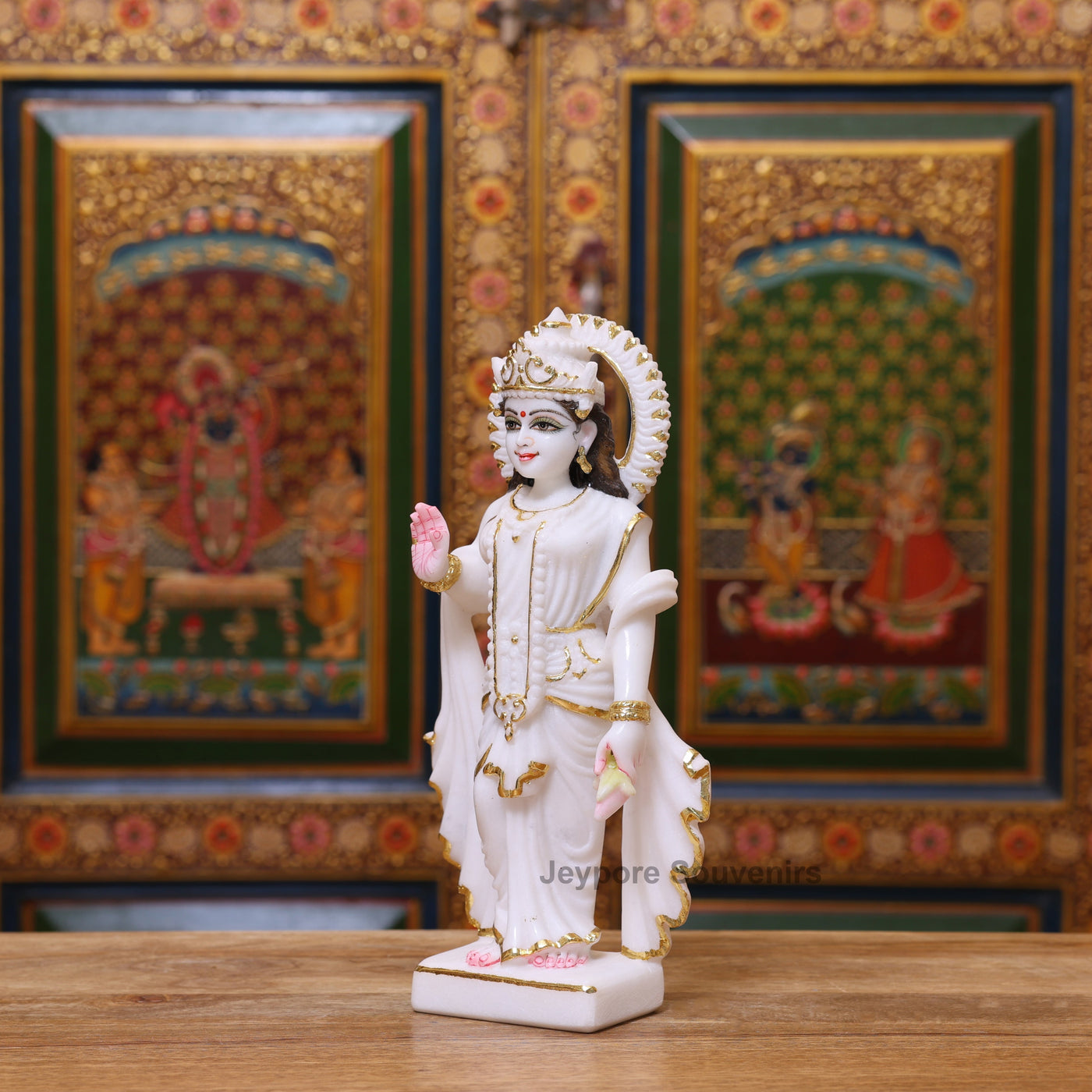 12" Pure White Marble Lakshmi-Narayan Idol Set With Real Gold Leaf Work