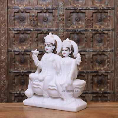 18" Pure White Marble Handcrafted Lakshmi-Narayan Seated Idol Set