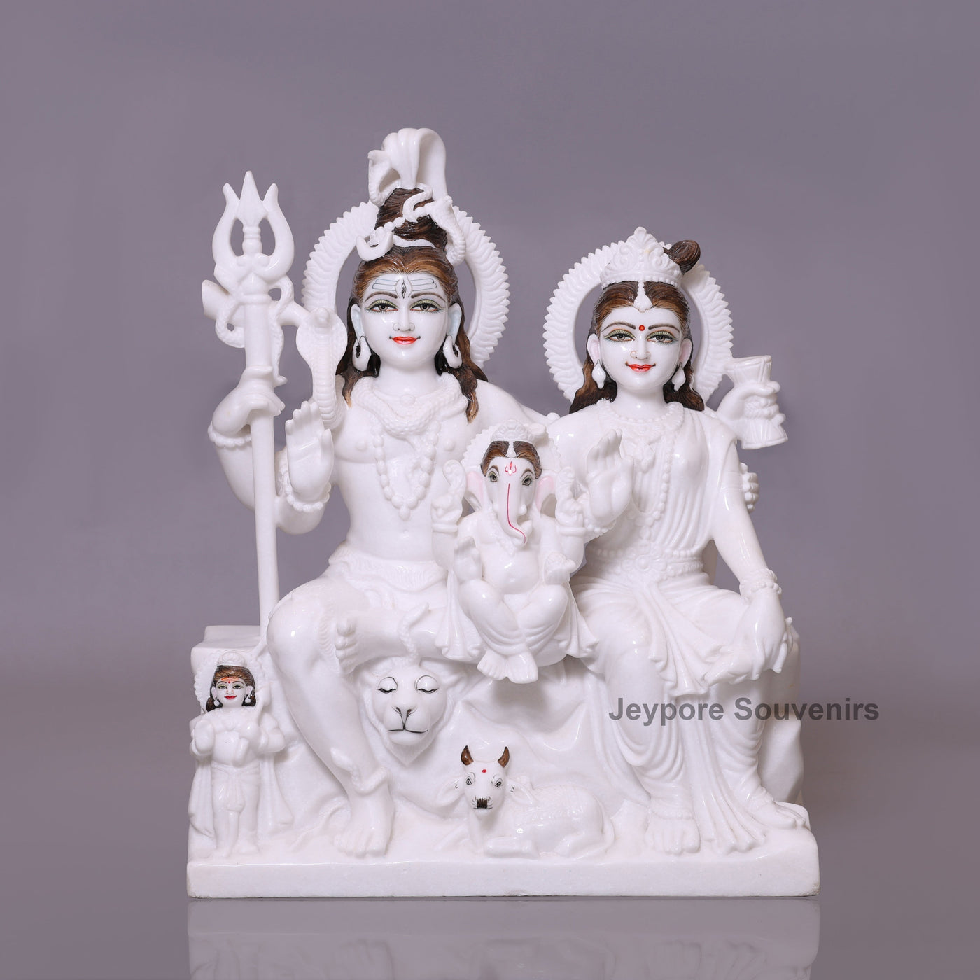 24" White Marble Shiva Parivar Idol - Lord Shiva, Parvati, Ganesha & Kartikeya