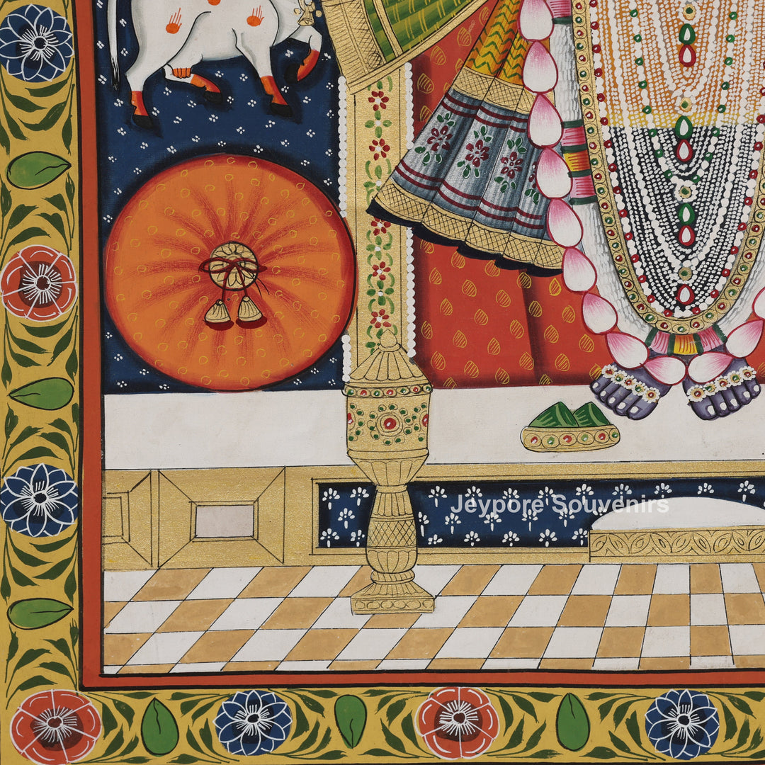 Handcrafted Pichwai Style Shrinathji Painting with Sacred Cows