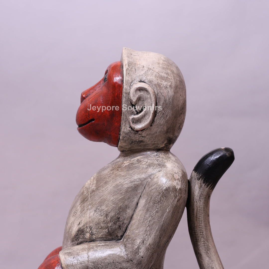30" Hand-Carved Decorative Wooden Monkey Statue