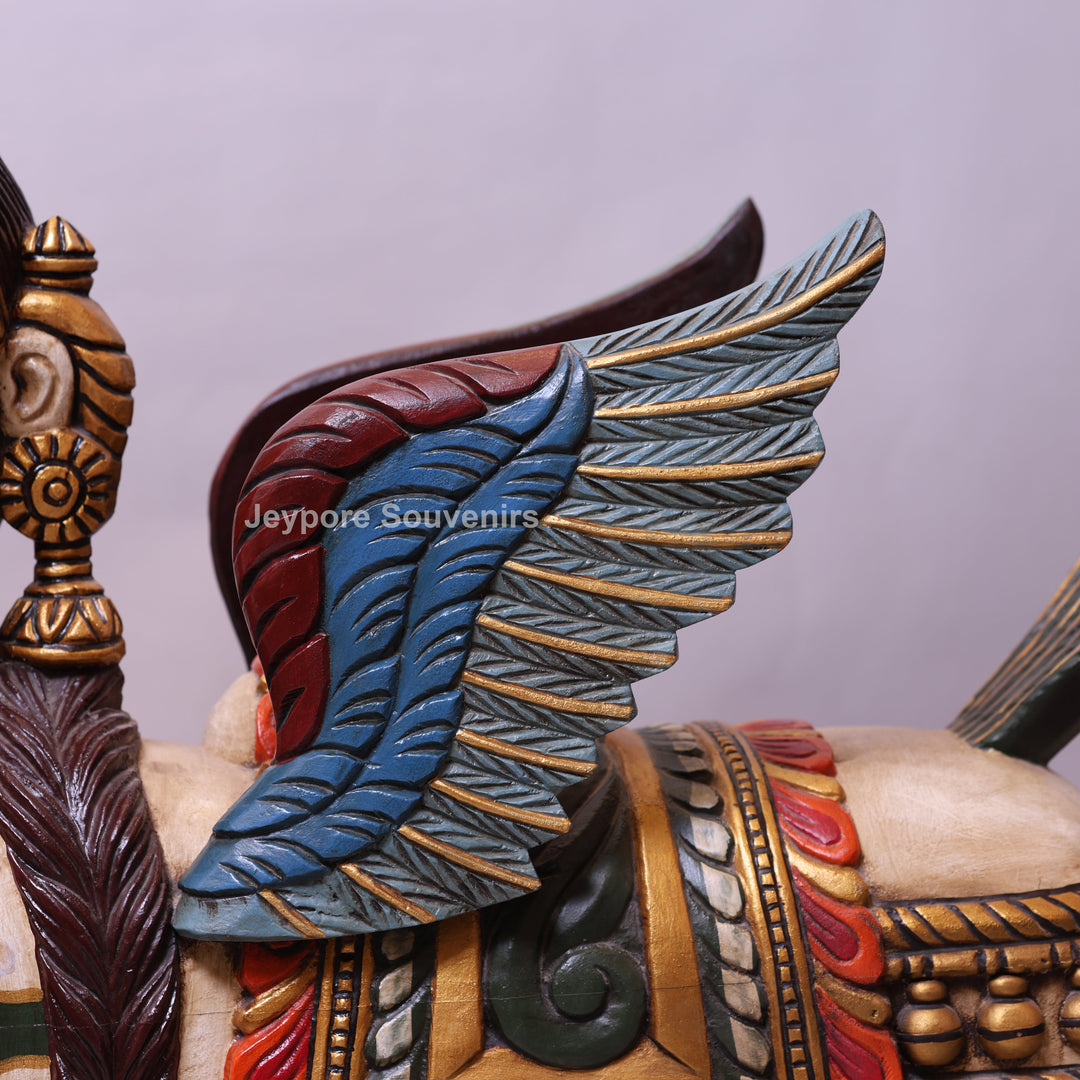35" Handcrafted Wooden Kamadhenu Statue with Wings