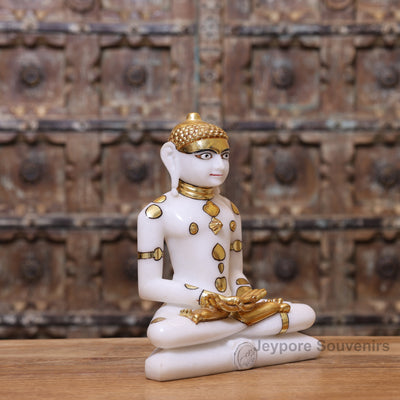 12" Adinath Bhagwan Idol in Pure White Marble