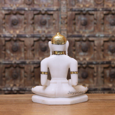 12" Adinath Bhagwan Idol in Pure White Marble
