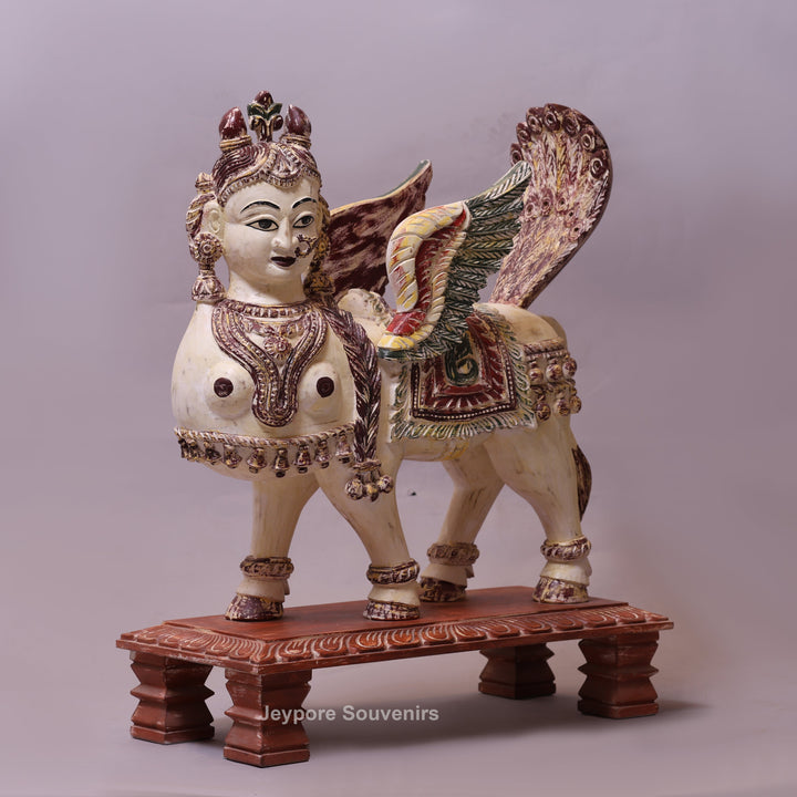 29" Hand-Carved Wooden Kamadhenu (Cow) Statue