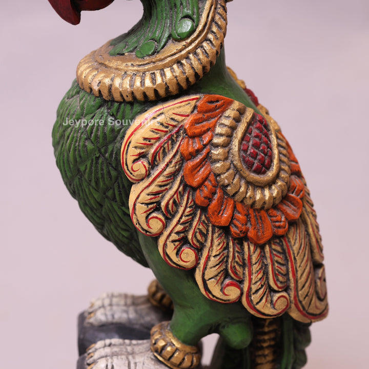 19" Hand-Carved Wooden Parrot Statue