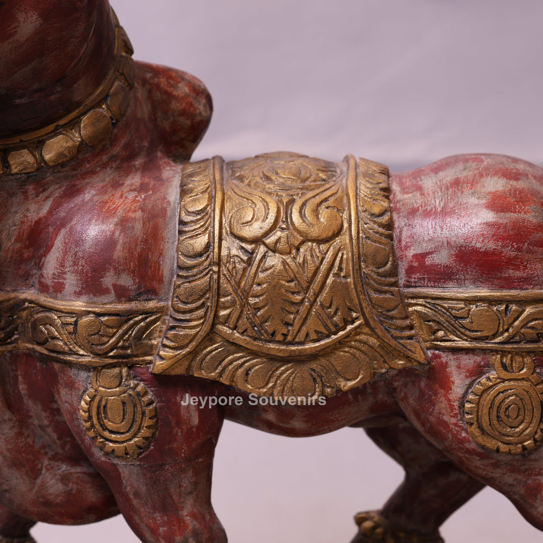 26" Vintage Hand-Painted Wooden Nandi (Bull) Statue