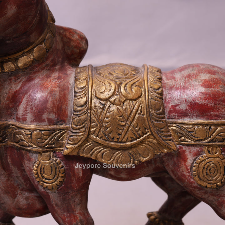 26" Vintage Hand-Painted Wooden Nandi (Bull) Statue