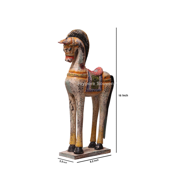 18" Hand-Carved Wooden Horse Statue