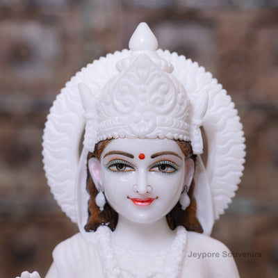 24" Handcrafted Radha Krishna Pure White Marble Statues Pair