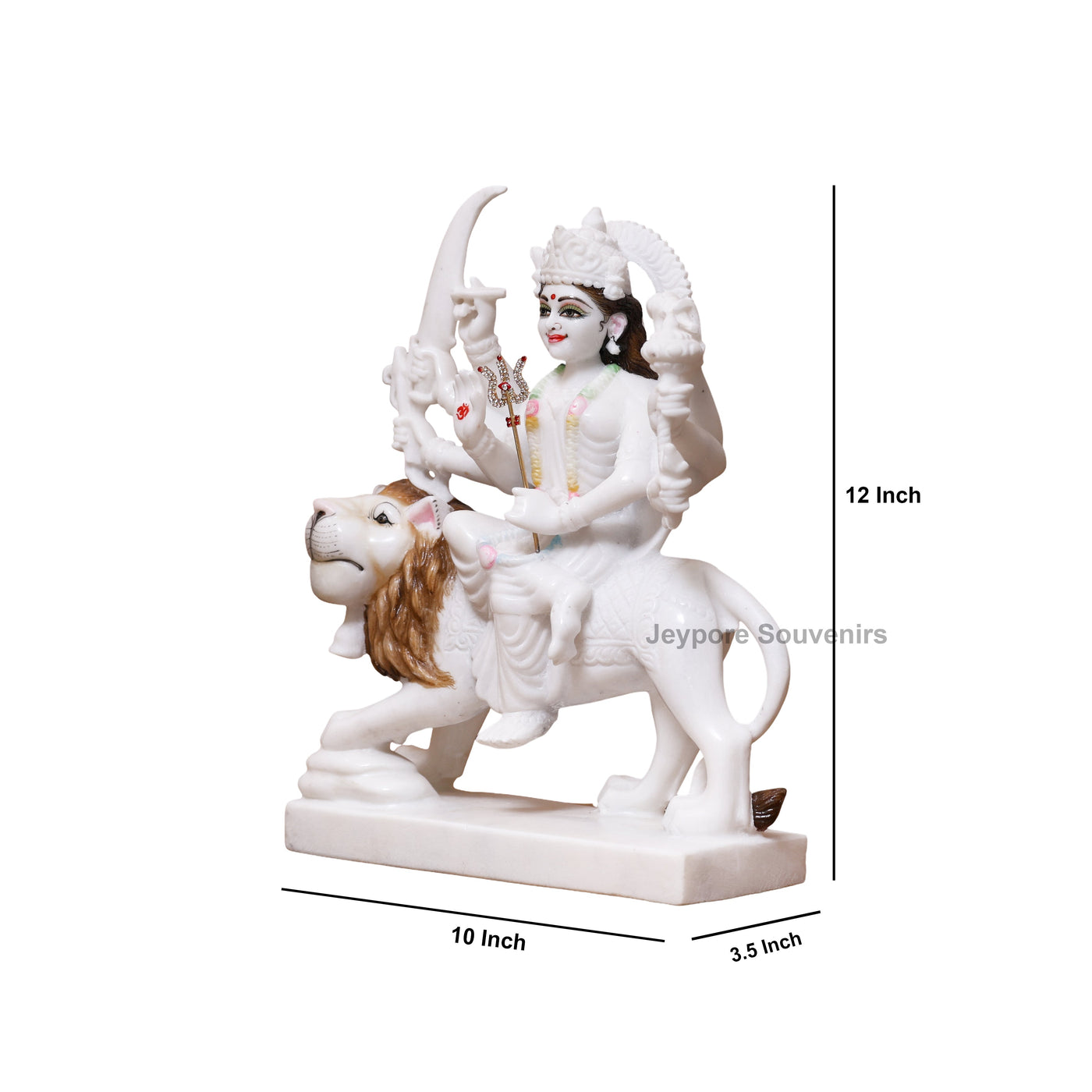 12" Pure White Marble Goddess Durga Idol on Lion