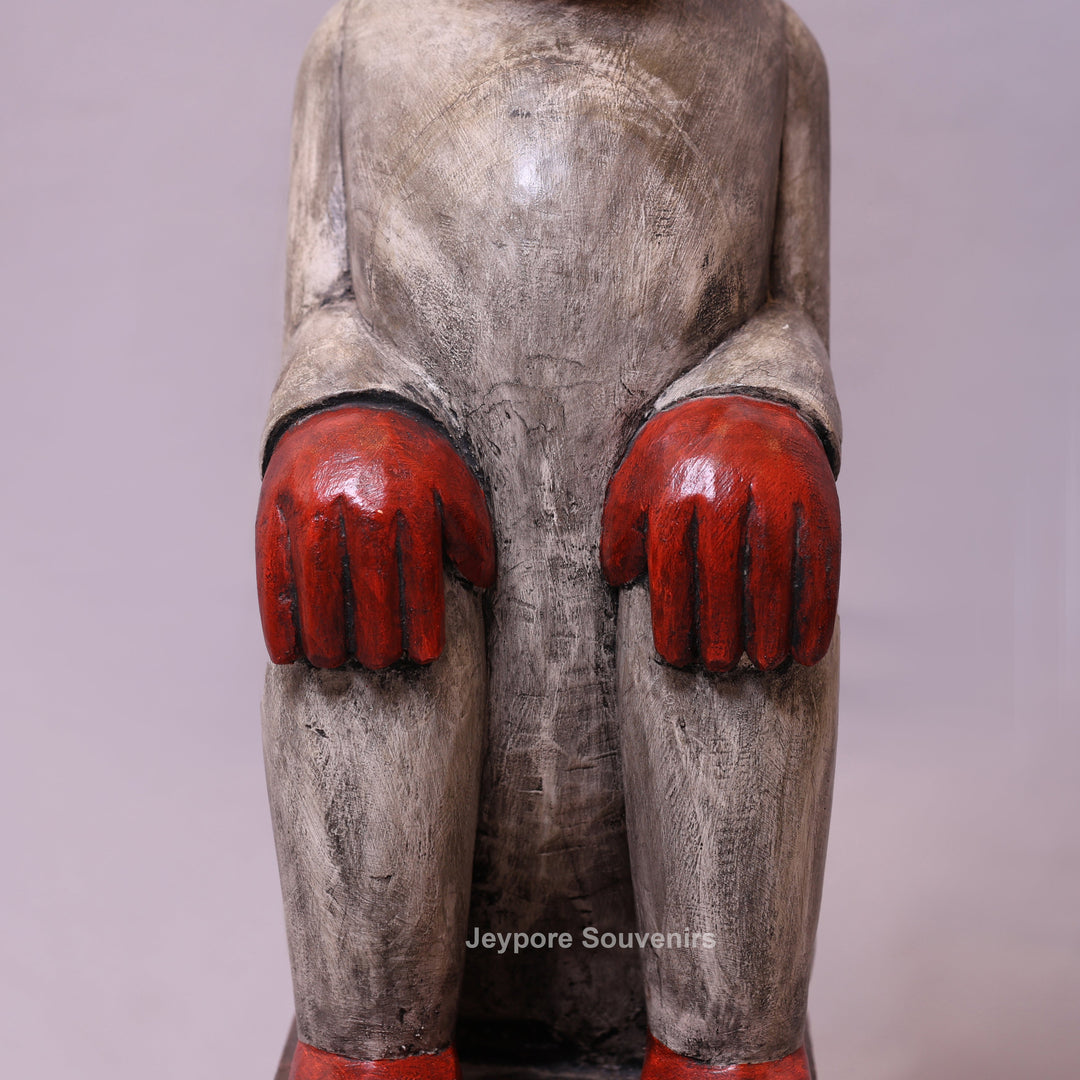 30" Hand-Carved Decorative Wooden Monkey Statue