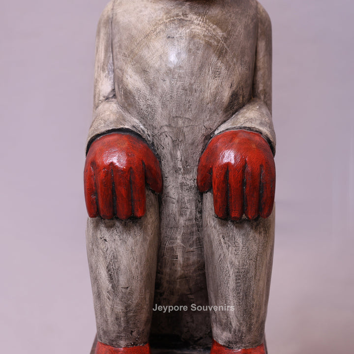 30" Hand-Carved Decorative Wooden Monkey Statue