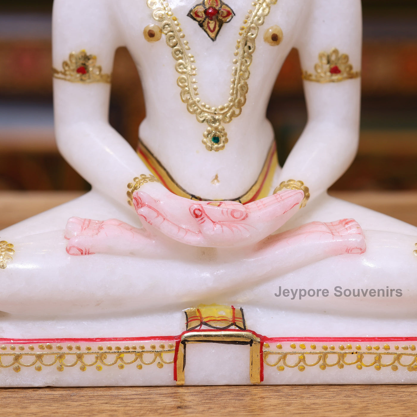 9" Premium Pure White Marble Mahavir Swami Idol for Home Temple | Hand-Painted Tirthankara Statue