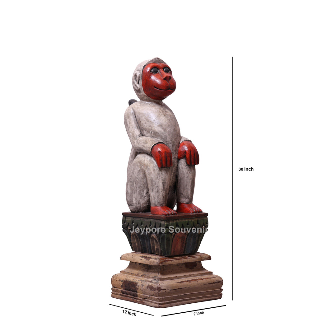 30" Hand-Carved Decorative Wooden Monkey Statue