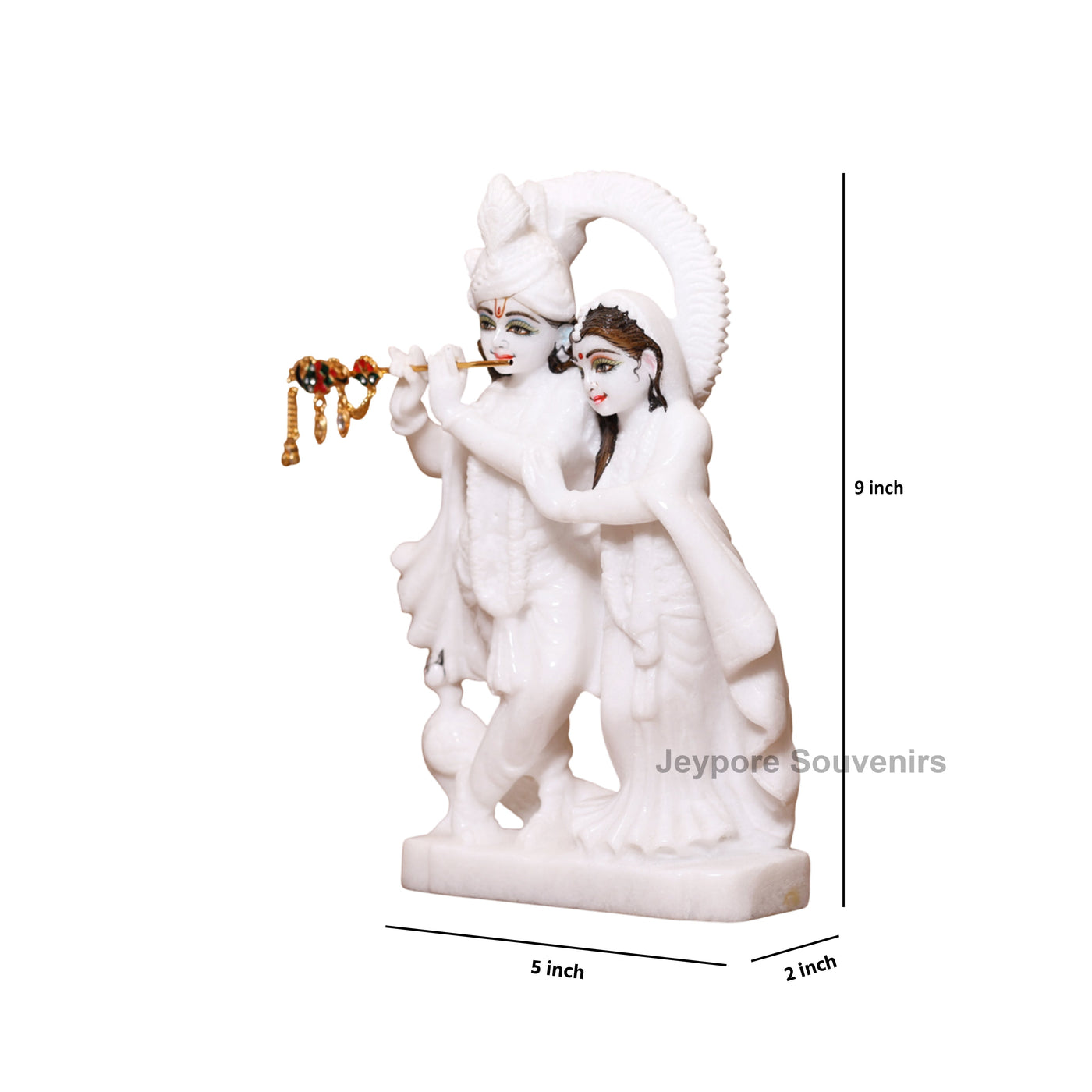 9" Exquisite Pure White Marble Radha Krishna Statue