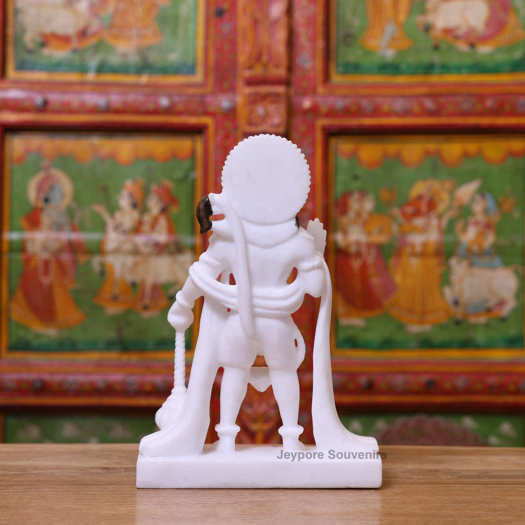 12" White Marble Standing Lord Hanuman Sculpture