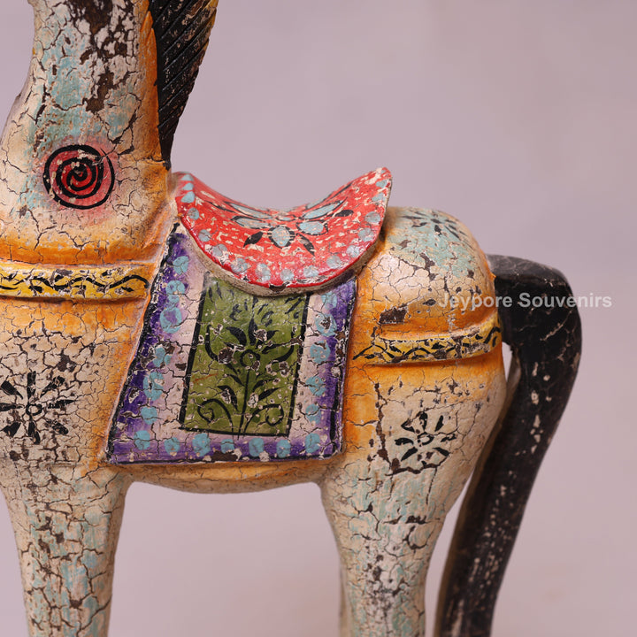 18" Hand-Carved Wooden Horse Statue