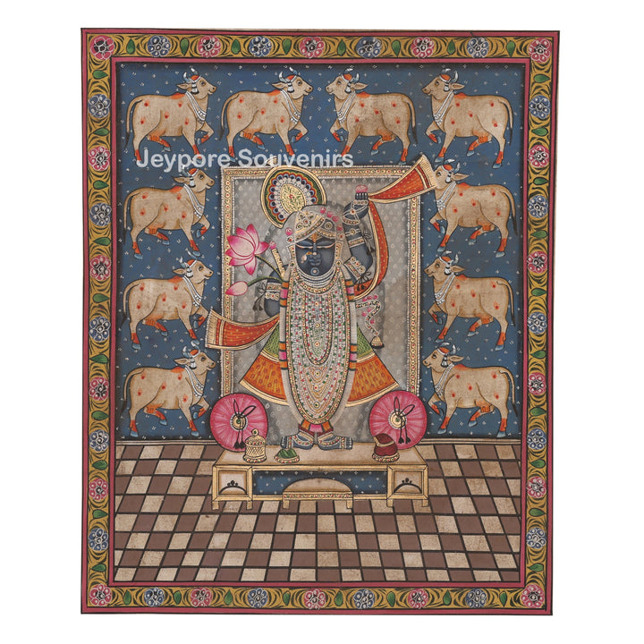 Handcrafted Pichwai Style Shrinathji Painting on Cotton Cloth