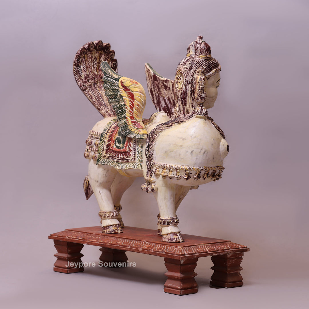 29" Hand-Carved Wooden Kamadhenu (Cow) Statue