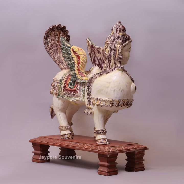 29" Hand-Carved Wooden Kamadhenu (Cow) Statue