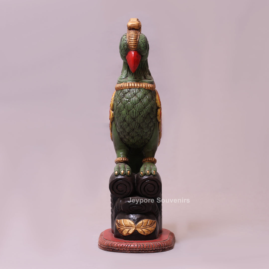 25" Hand-Carved &amp; Hand-Painted Wooden Parrot Statue
