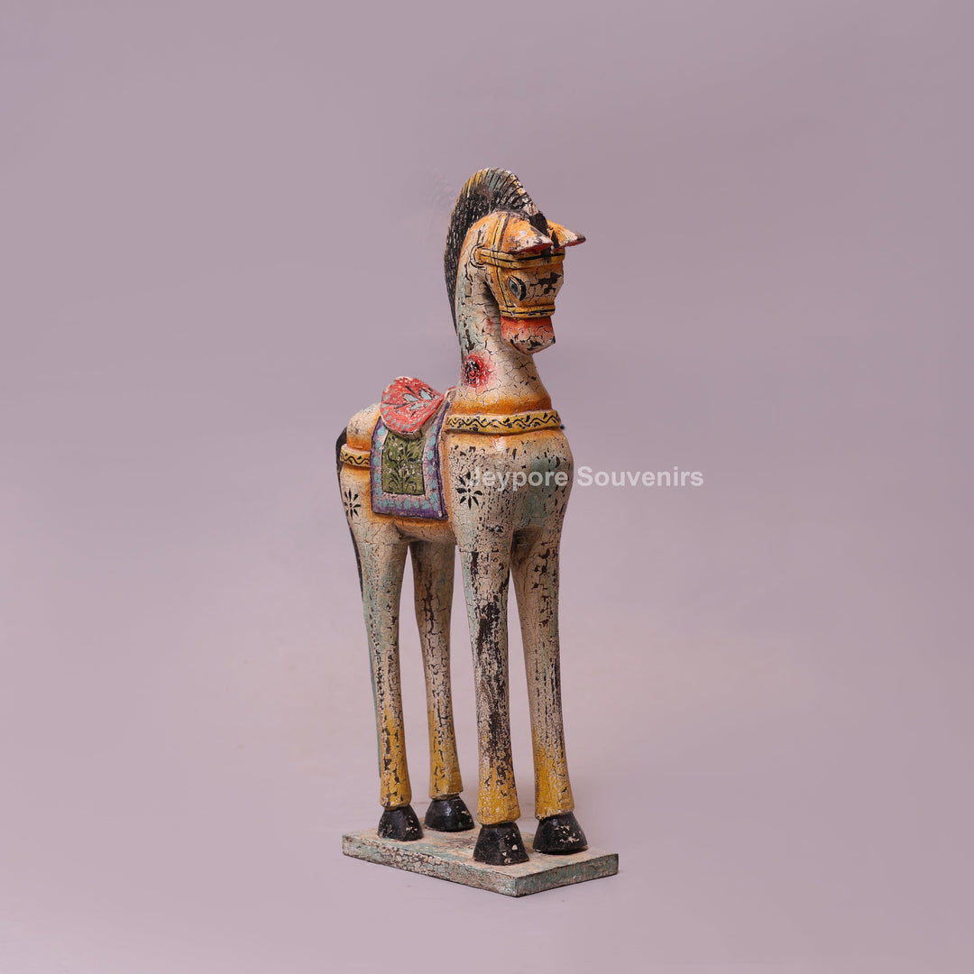 18" Hand-Carved Wooden Horse Statue