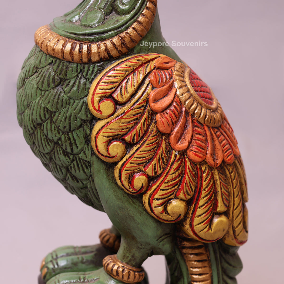 25" Hand-Carved &amp; Hand-Painted Wooden Parrot Statue