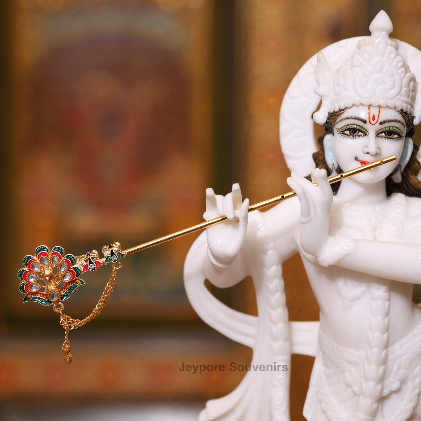 12" Stunning Pure White Marble Radha Krishna Statue Pair
