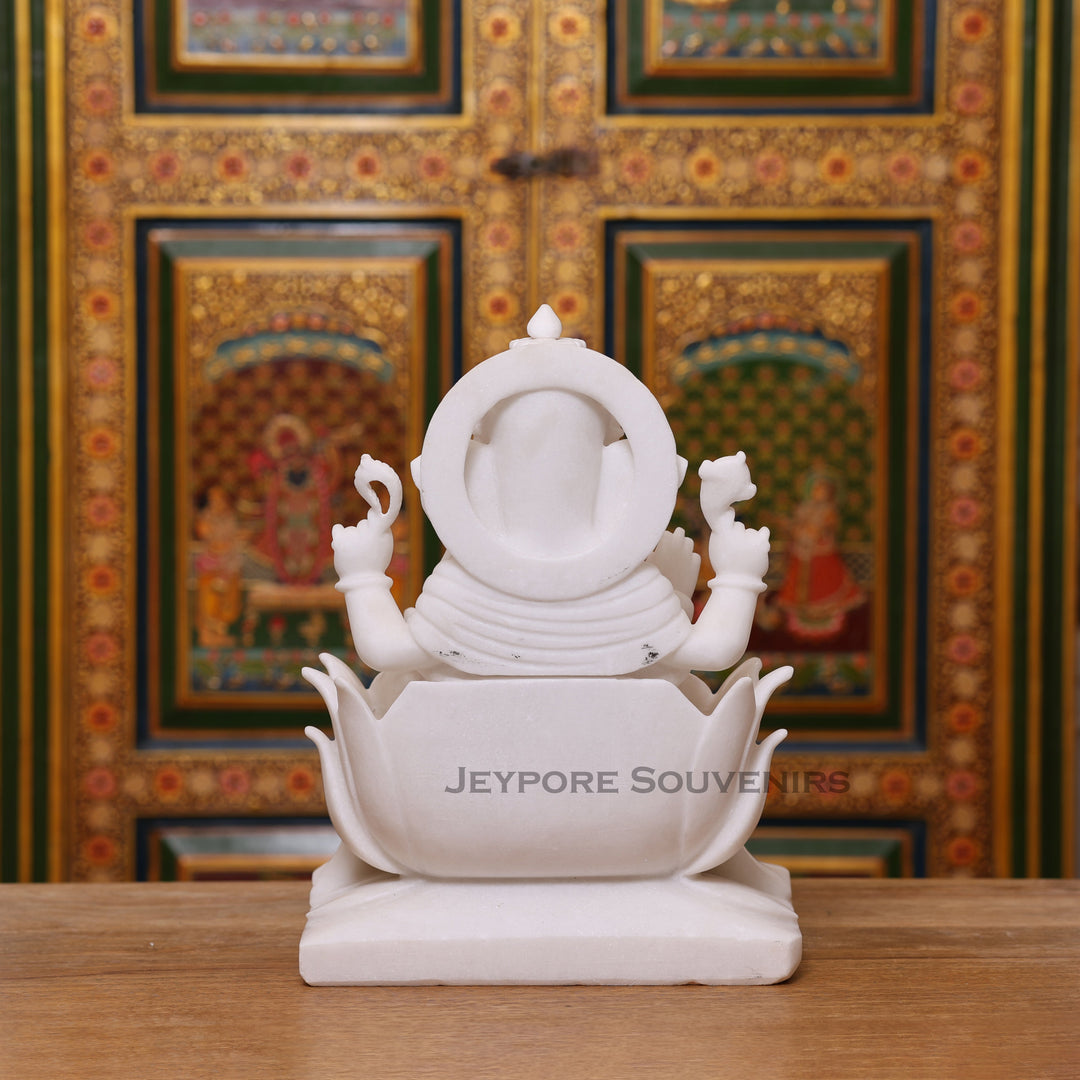15" Pure white marble Lord Ganesha statue (murti)