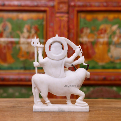 9" Pure White Marble Goddess Umiya Idol on Cow | for Protection And Strength
