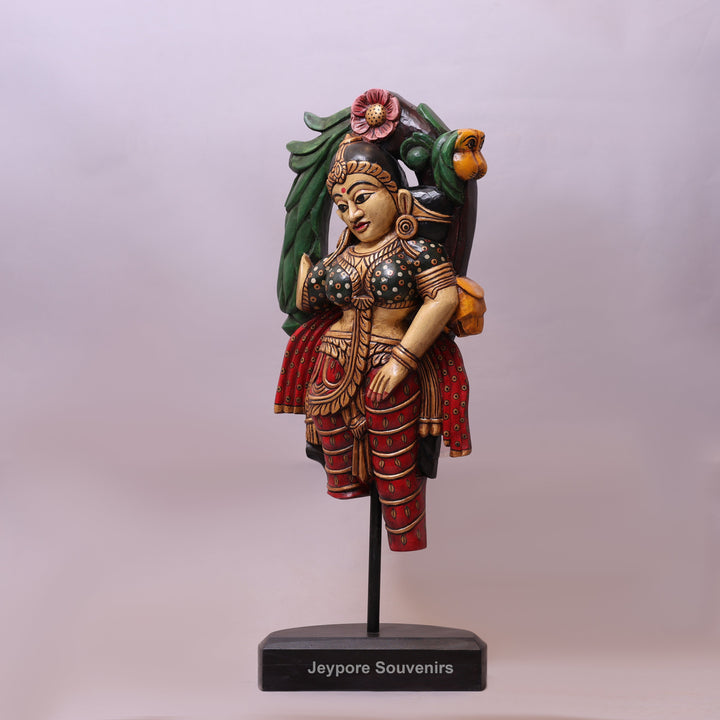 36" Hand-Carved Wooden Traditional Indian Woman Statue