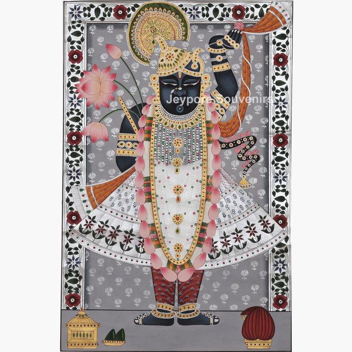 Shrinathji Pichwai Painting With Lotus on Silk