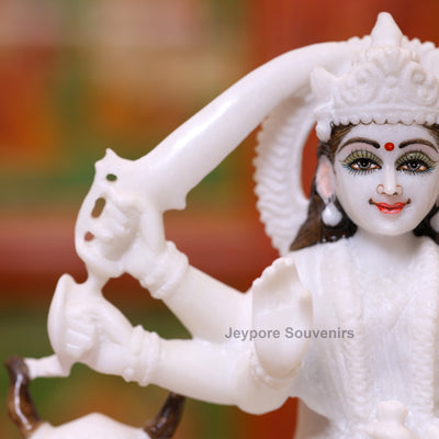 9" Pure White Marble Goddess Umiya Idol on Cow | for Protection And Strength