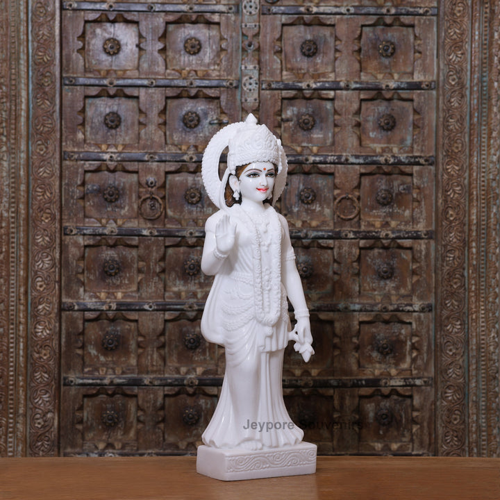 30" Radha Krishna Pure White Marble Statue Pair
