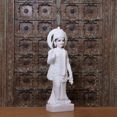 30" Radha Krishna Pure White Marble Statue Pair