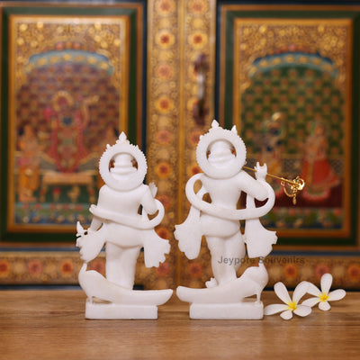 9" Radha And Krishna Idols Pair in Pure White Marble