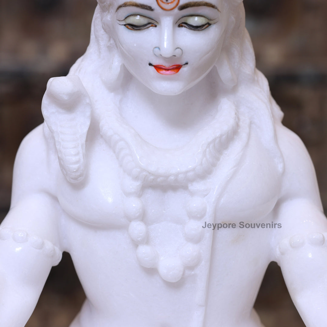 15" Lord Shiva White Marble Statue