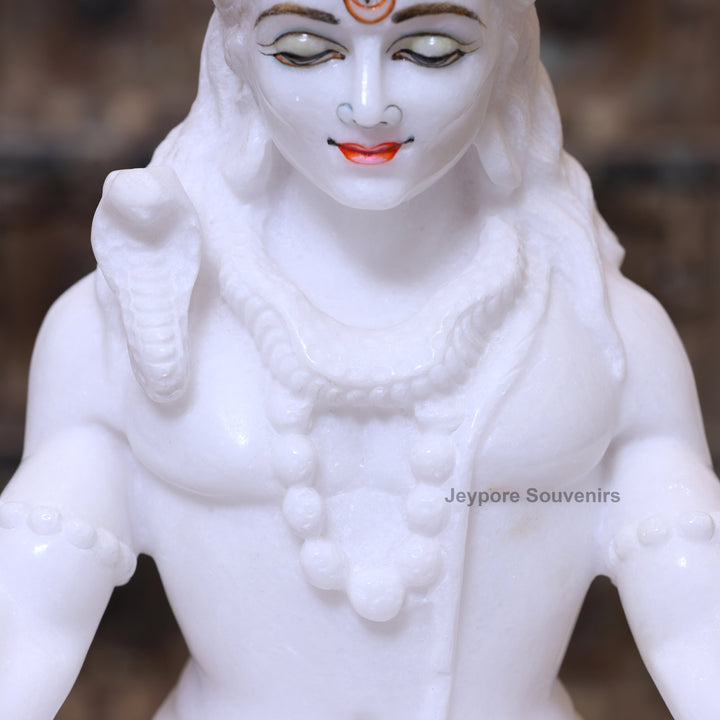 15" Lord Shiva White Marble Statue