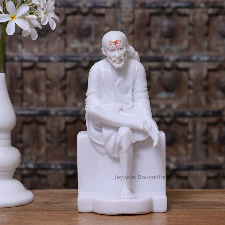 15" Exquisite Pure White Marble Sai Baba Statue