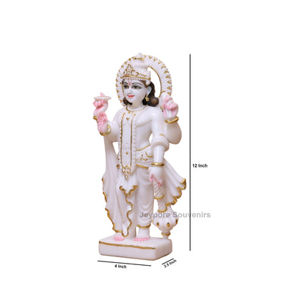12" Pure White Marble Lakshmi-Narayan Idol Set With Real Gold Leaf Work