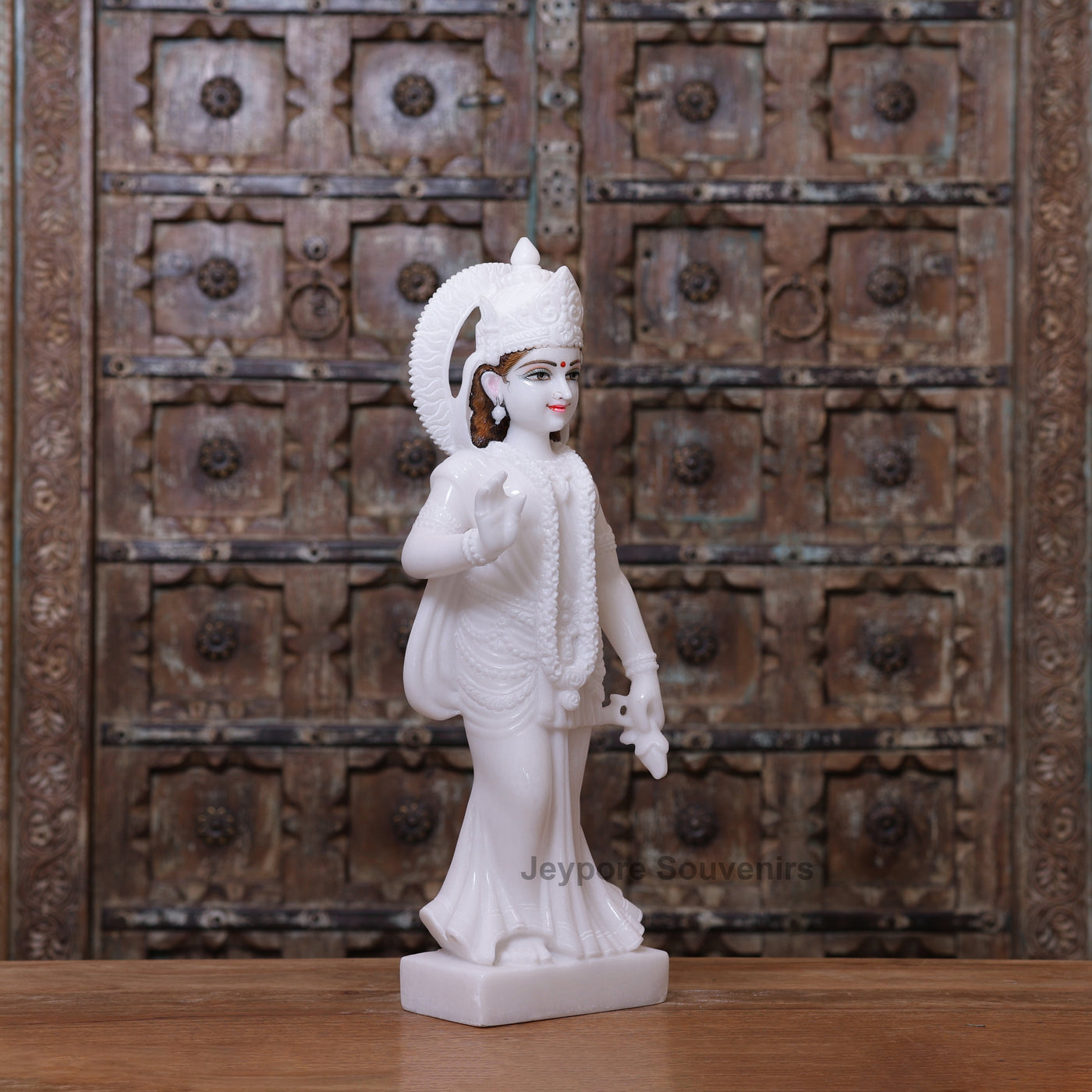 24" Handcrafted Radha Krishna Pure White Marble Statues Pair